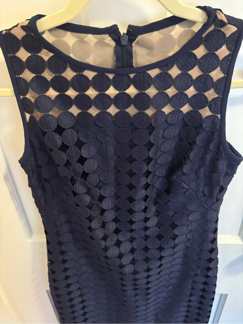 Ralph Lauren Navy Sleeveless Midi Dress with Circular Appliqué